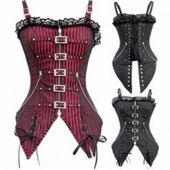Gothic Steampunk Striped Red Black Underbust Corset Top Small Plus