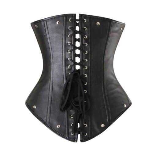 Leather Underbust corset Black Harness waist belt Mature closing