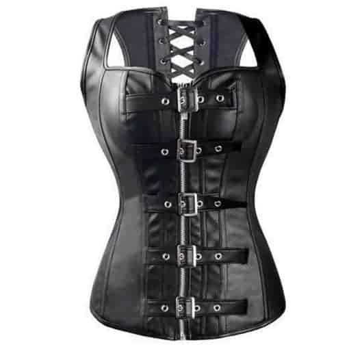 Steampunk Corset Sexy Gothic Bustier Top Steel Boned Halter Zipper Corsets  And Bustiers Overbust Faux Leather Corselet Slimming