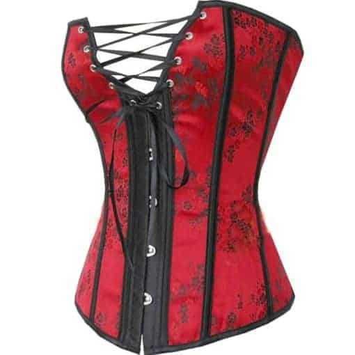 Floral Overbust Waist Training Corset Red