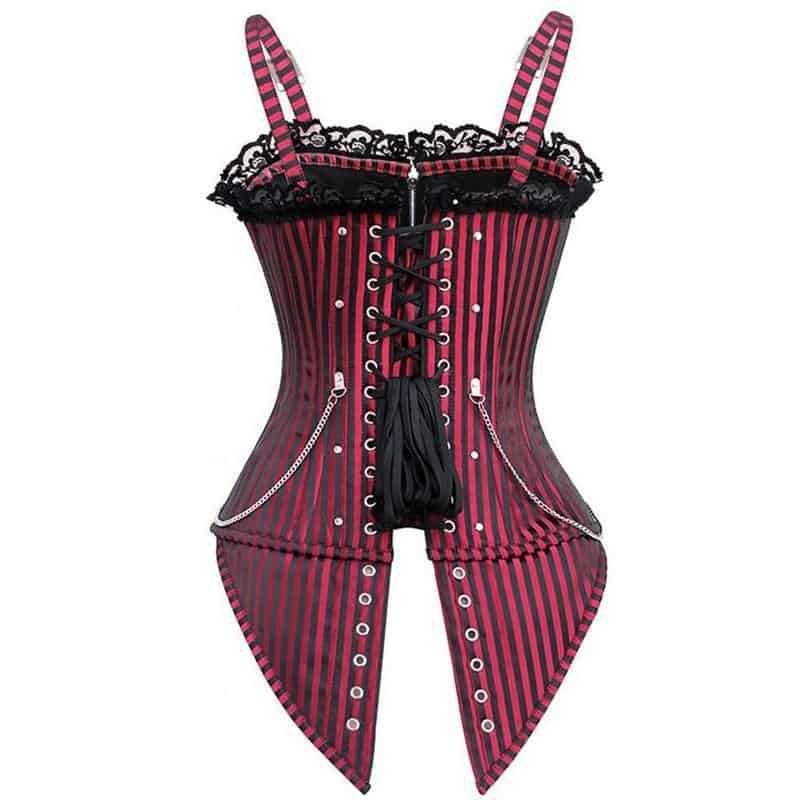 Red Black Stripes Brocade Gothic Burlesque Overbust Corset – CorsetsNmore