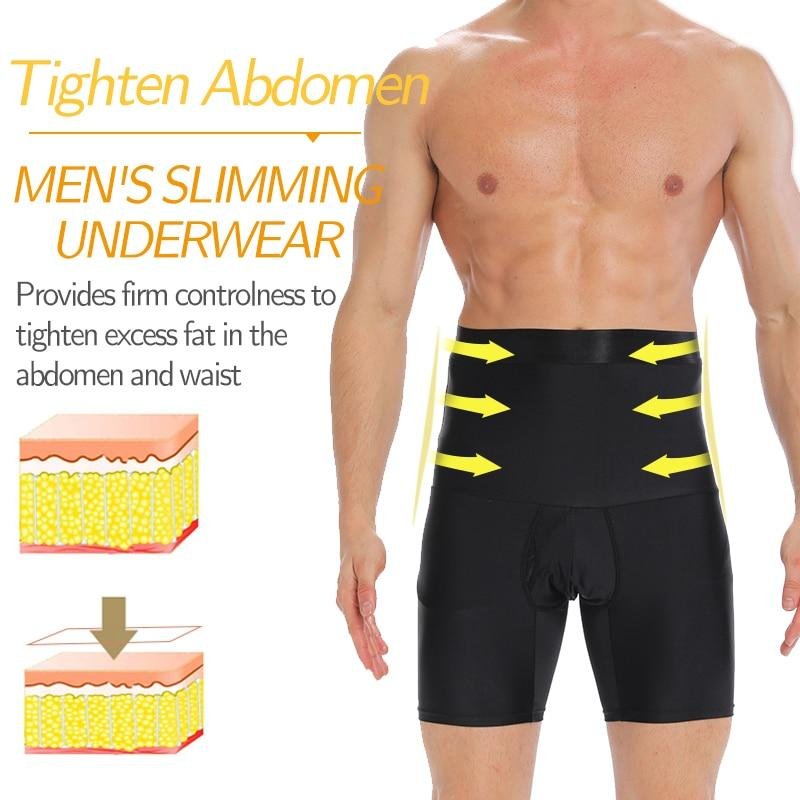 Men Compression High Waist Boxer Shorts Tummy Contour Body Shaper