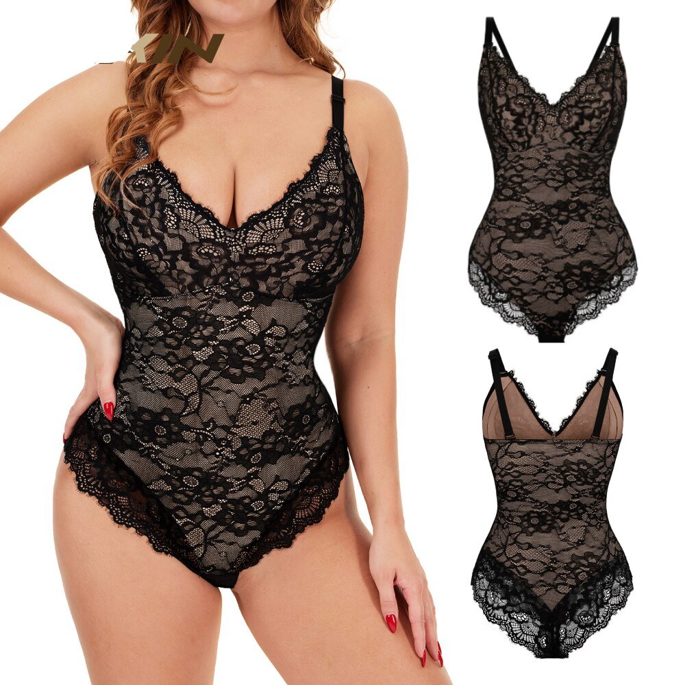 Sexy Lace Push Up Lace Bodysuit For Women With Tummy Control, V